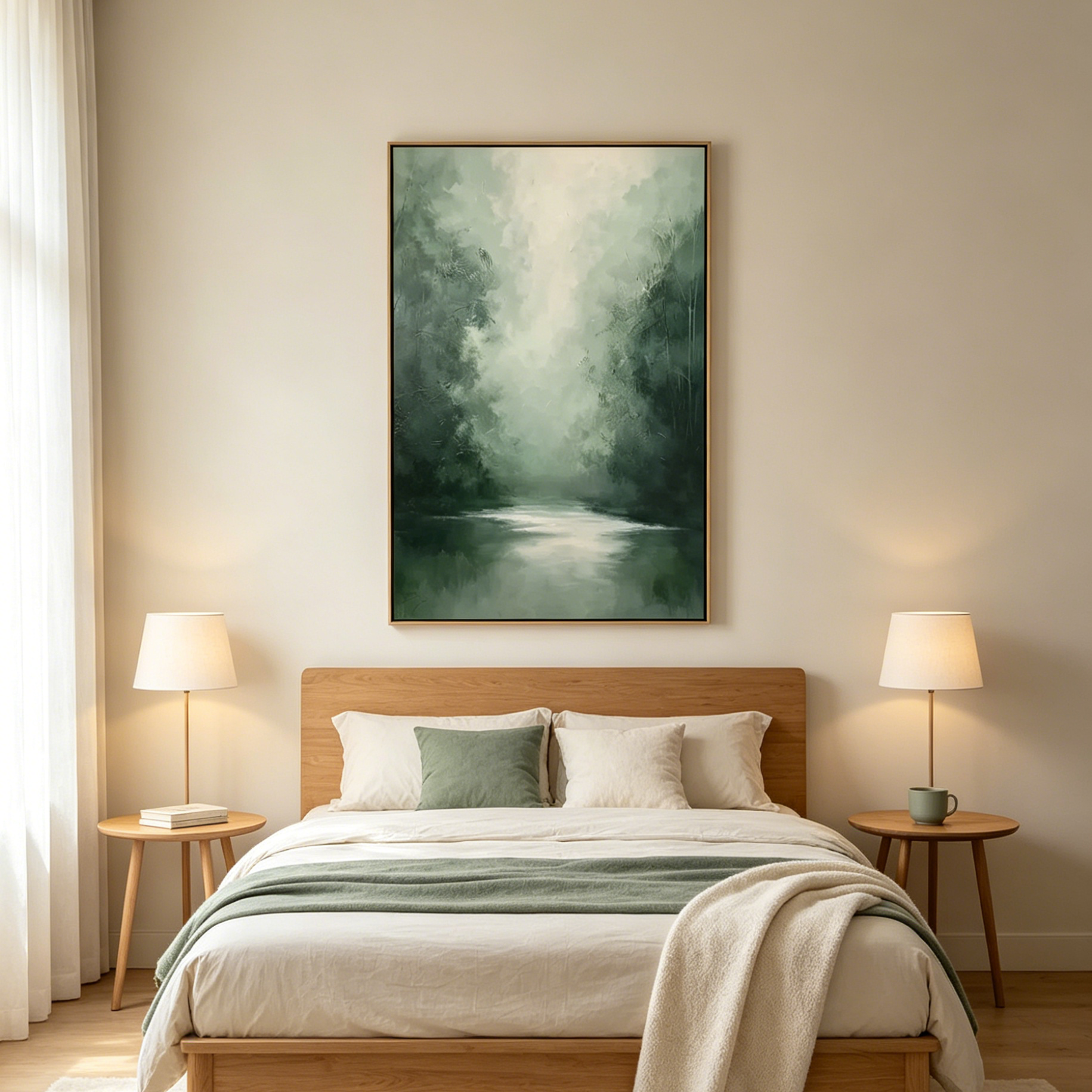 MISTY GREEN FOREST: Soft Green Trees Quiet Depth Minimalist Canvas