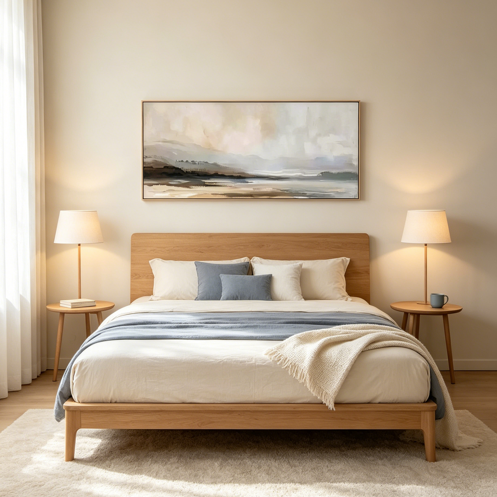 MISTY MOUNTAIN LAKE PANORAMIC: Soft Fog Lake Calm Minimalist Canvas