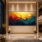 MOLTEN HORIZON: Warm Orange Red Teal Impasto Abstract Canvas