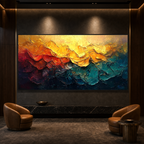 MOLTEN HORIZON: Warm Orange Red Teal Impasto Abstract Canvas