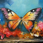 MONARCH'S REPOSE:Orange Purple Butterfly Oil Painting