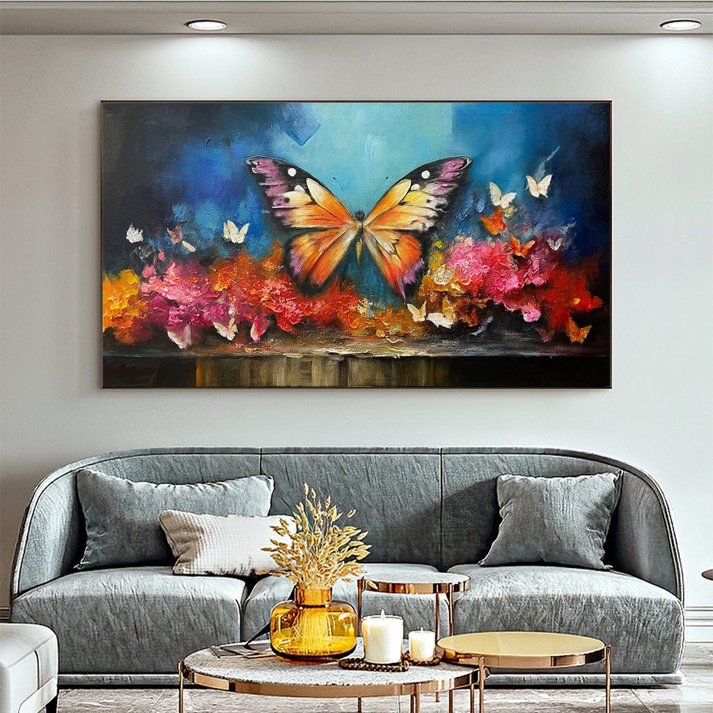 MONARCH'S REPOSE:Orange Purple Butterfly Oil Painting