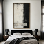 MONOCHROME MINIMALISM: Stark Black White Textured Abstract Oil Painting