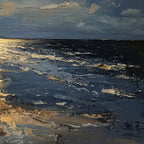 MOONLIT SERENITY: Moonlit Beach Deep Blue Textured Impressionist Canvas