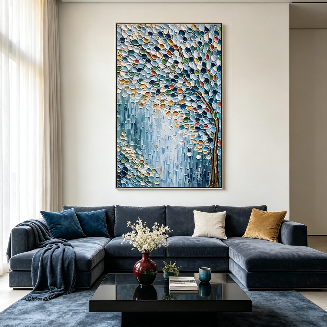 MOSAIC RAIN: Textured Impasto Jewel Toned Tree Of Life Canvas