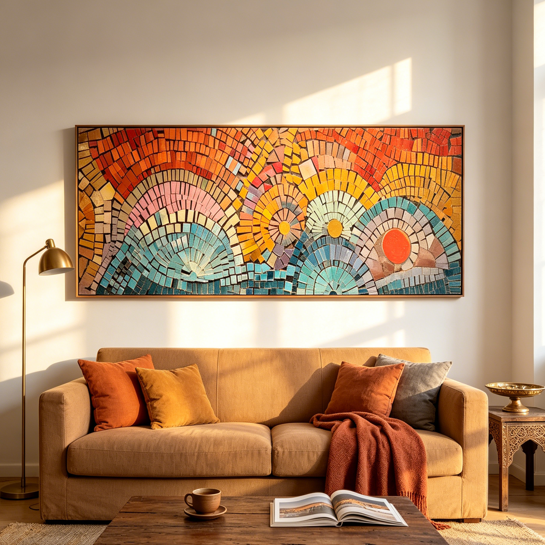 MOSAIC SUNSET PANORAMIC: Warm Earthy Tones Intricate Mosaic Canvas