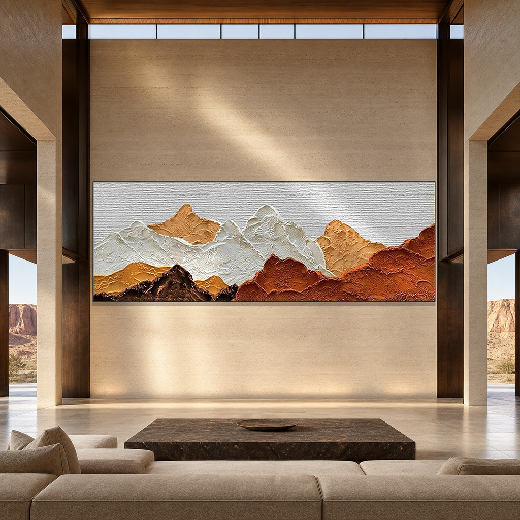 MOUNTAIN PEAKS: Warm Brown White Layered Mountain Wabi Sabi Canvas