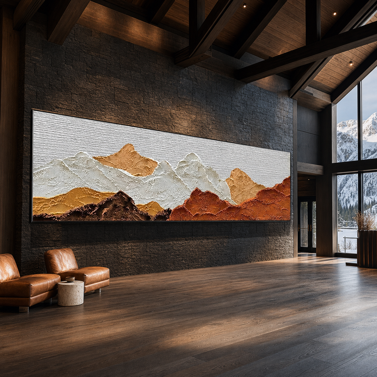 MOUNTAIN PEAKS: Warm Brown White Layered Mountain Wabi Sabi Canvas