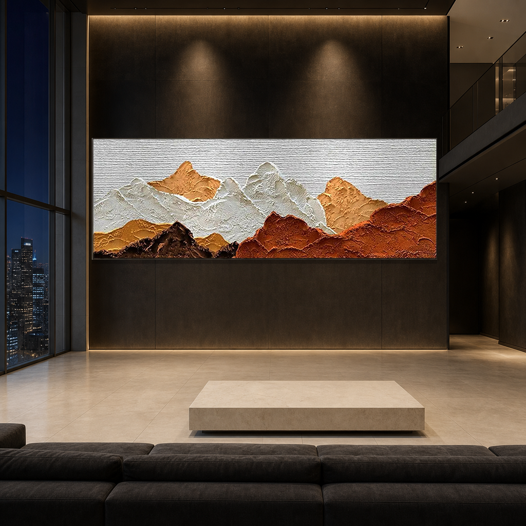MOUNTAIN PEAKS: Warm Brown White Layered Mountain Wabi Sabi Canvas