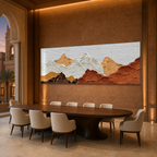 MOUNTAIN PEAKS: Warm Brown White Layered Mountain Wabi Sabi Canvas