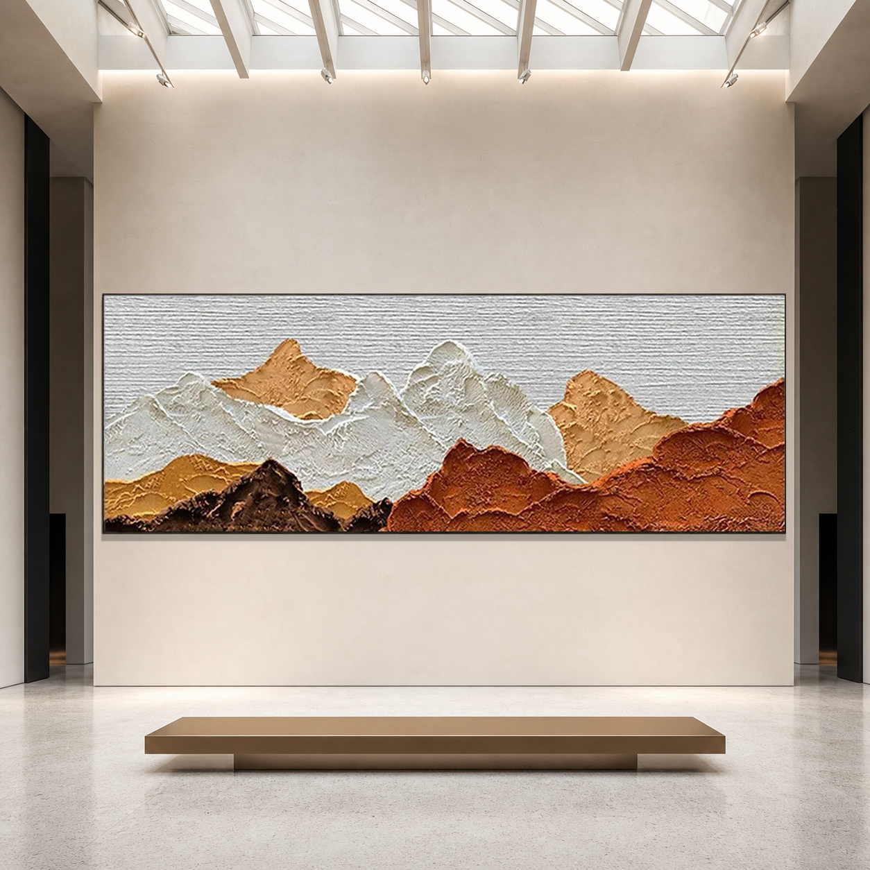 MOUNTAIN PEAKS: Warm Brown White Layered Mountain Wabi Sabi Canvas