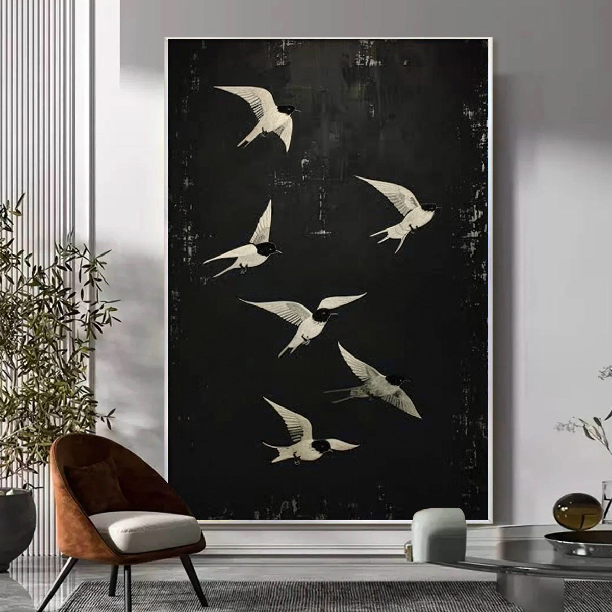 FLIGHT: Minimalist Birds in Motion Oil Painting Tranquil Balance