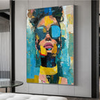 GOLDEN GAZE: Impasto Woman Portrait Wall Art Modern Canvas