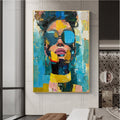 GOLDEN GAZE: Impasto Woman Portrait Wall Art Modern Canvas