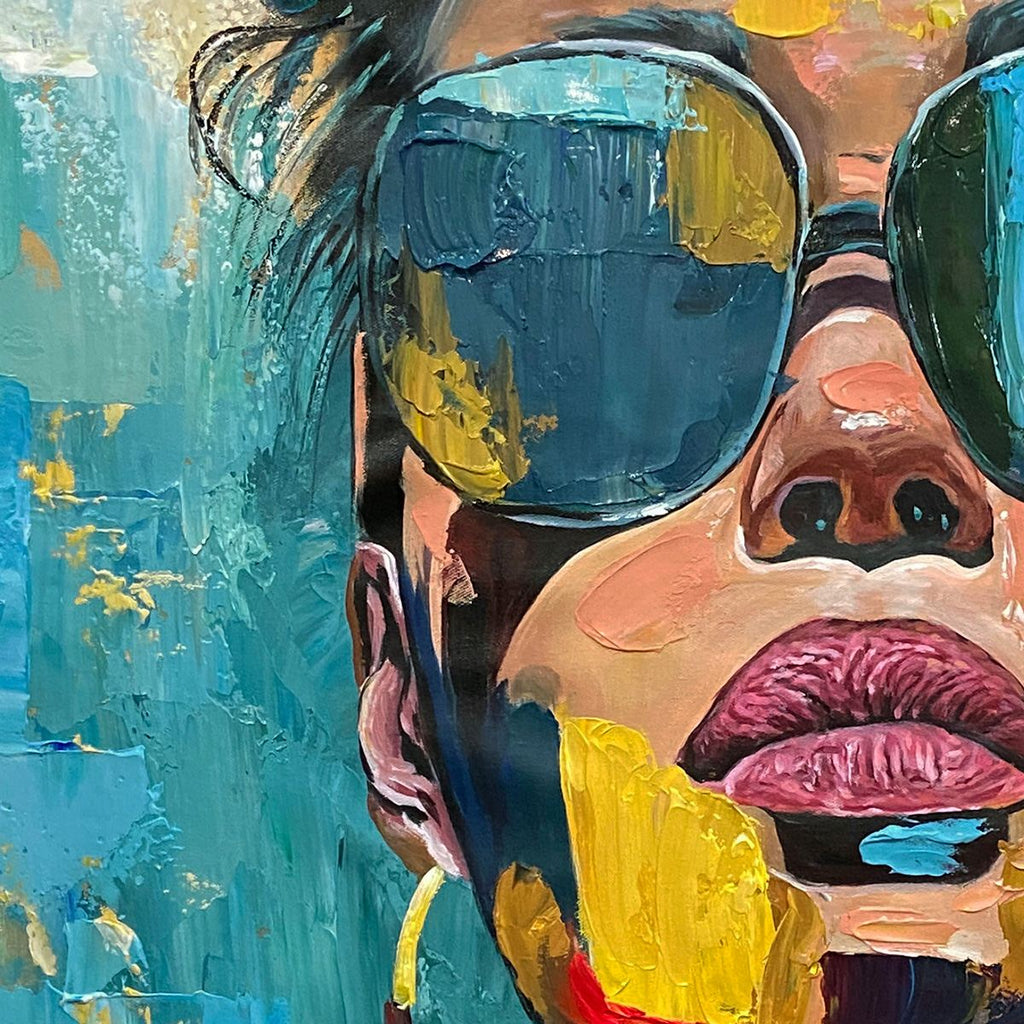 GOLDEN GAZE: Impasto Woman Portrait Wall Art Modern Canvas