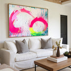 NEON BLOOM: Neon Pink Green Yellow Swirls Splatter White Background Canvas