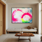 NEON BLOOM: Neon Pink Green Yellow Swirls Splatter White Background Canvas