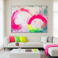 NEON BLOOM: Neon Pink Green Yellow Swirls Splatter White Background Canvas