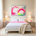 NEON BLOOM: Neon Pink Green Yellow Swirls Splatter White Background Canvas