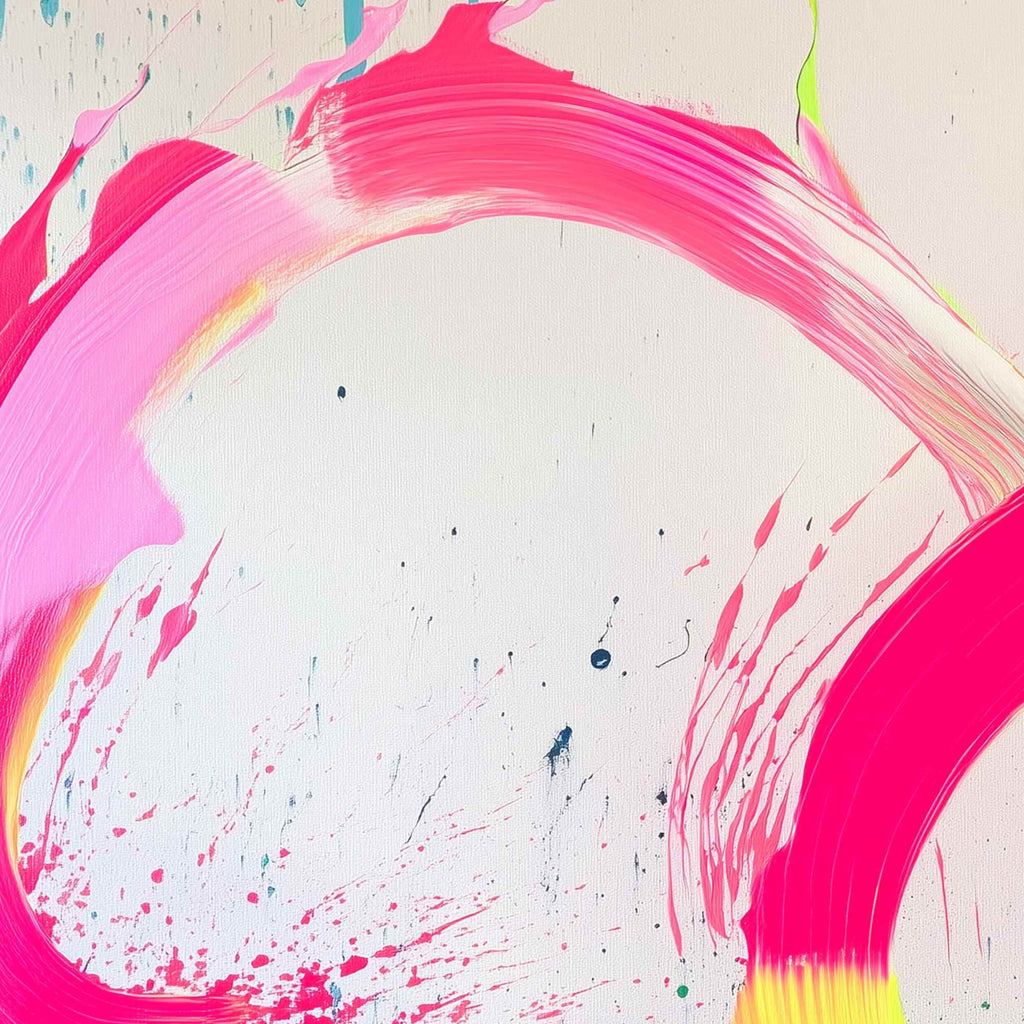NEON BLOOM: Neon Pink Green Yellow Swirls Splatter White Background Canvas