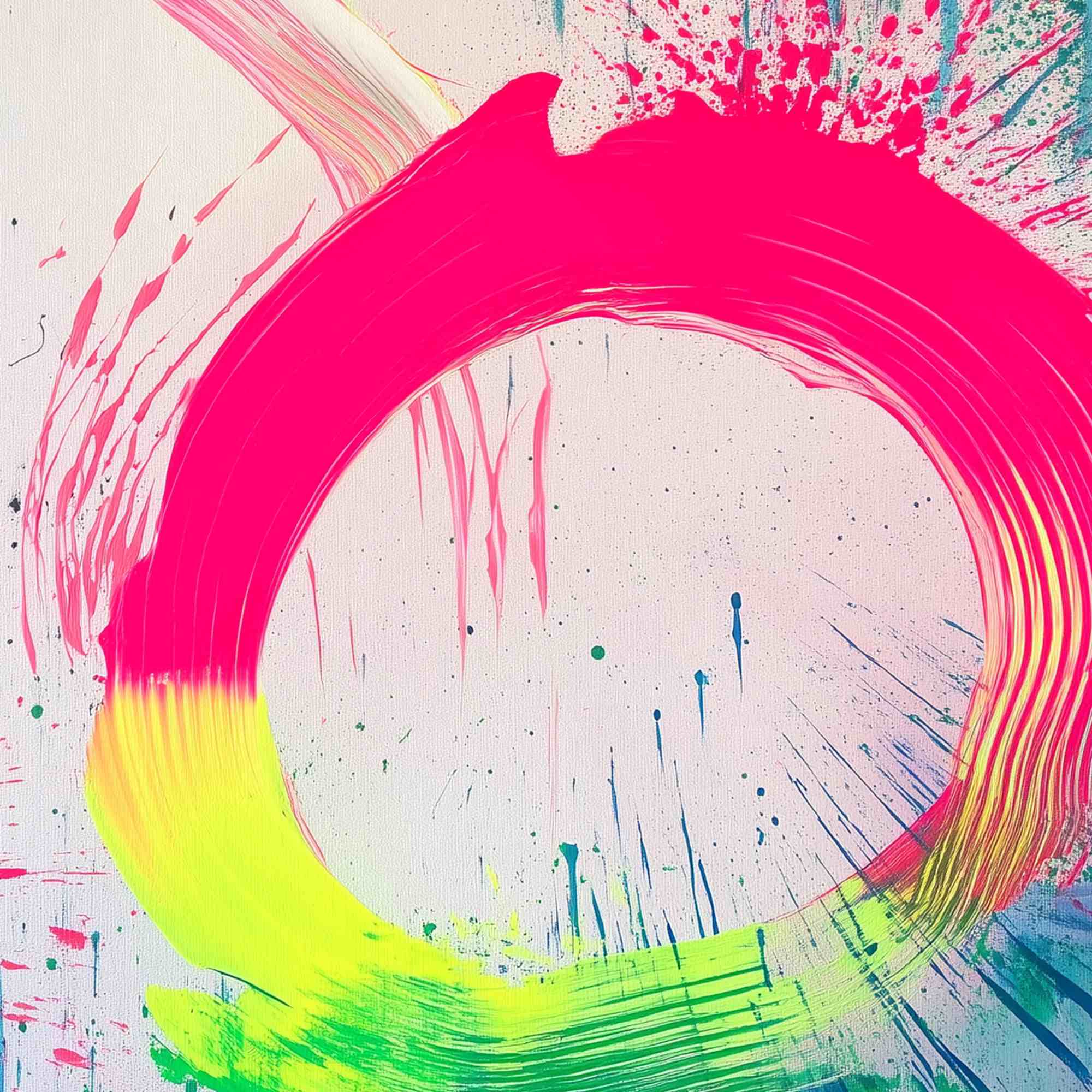 NEON BLOOM: Neon Pink Green Yellow Swirls Splatter White Background Canvas