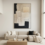 NEUTRAL ABSTRACT: Minimalist Beige Black Abstract Forms Canvas