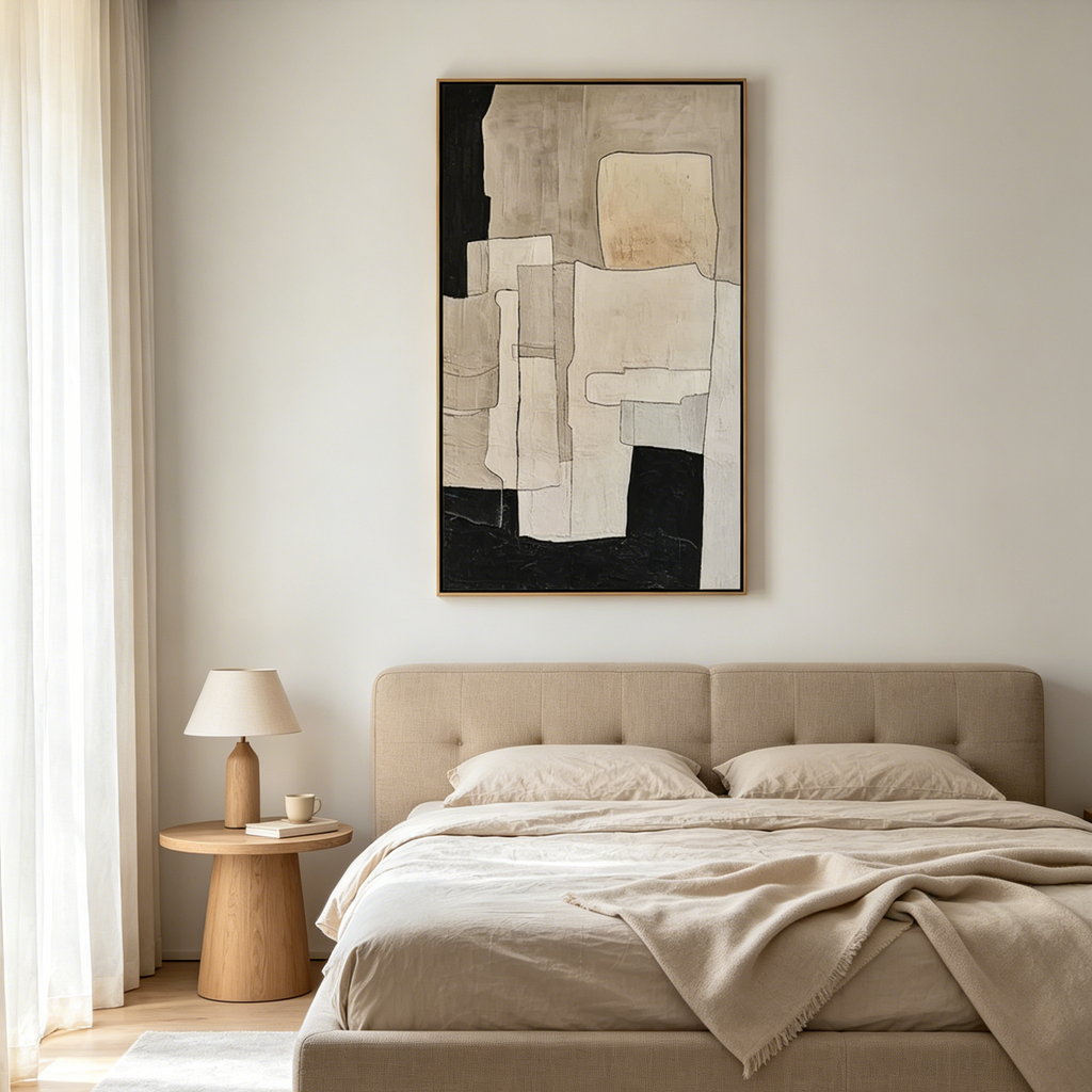NEUTRAL ABSTRACT: Minimalist Beige Black Abstract Forms Canvas
