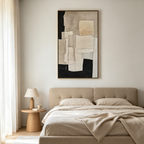NEUTRAL ABSTRACT: Minimalist Beige Black Abstract Forms Canvas