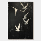 Night Flight: Original Monochromatic Birds Oil Painting - Black and White Animal Wall Art Decor