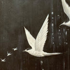 NIGHT FLIGHT: Monochromatic Night Sky Birds Textured Oil Painting