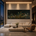 NIGHT GARDEN: Wildflowers Mystical Evening Meadow Panoramic Canvas