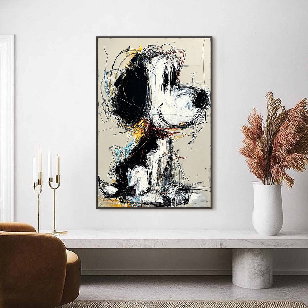 NOSTALGIC SCRIBBLE: Expressive Pop Art Dog Painting for Modern Decor