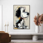 NOSTALGIC SCRIBBLE: Expressive Pop Art Dog Painting for Modern Decor