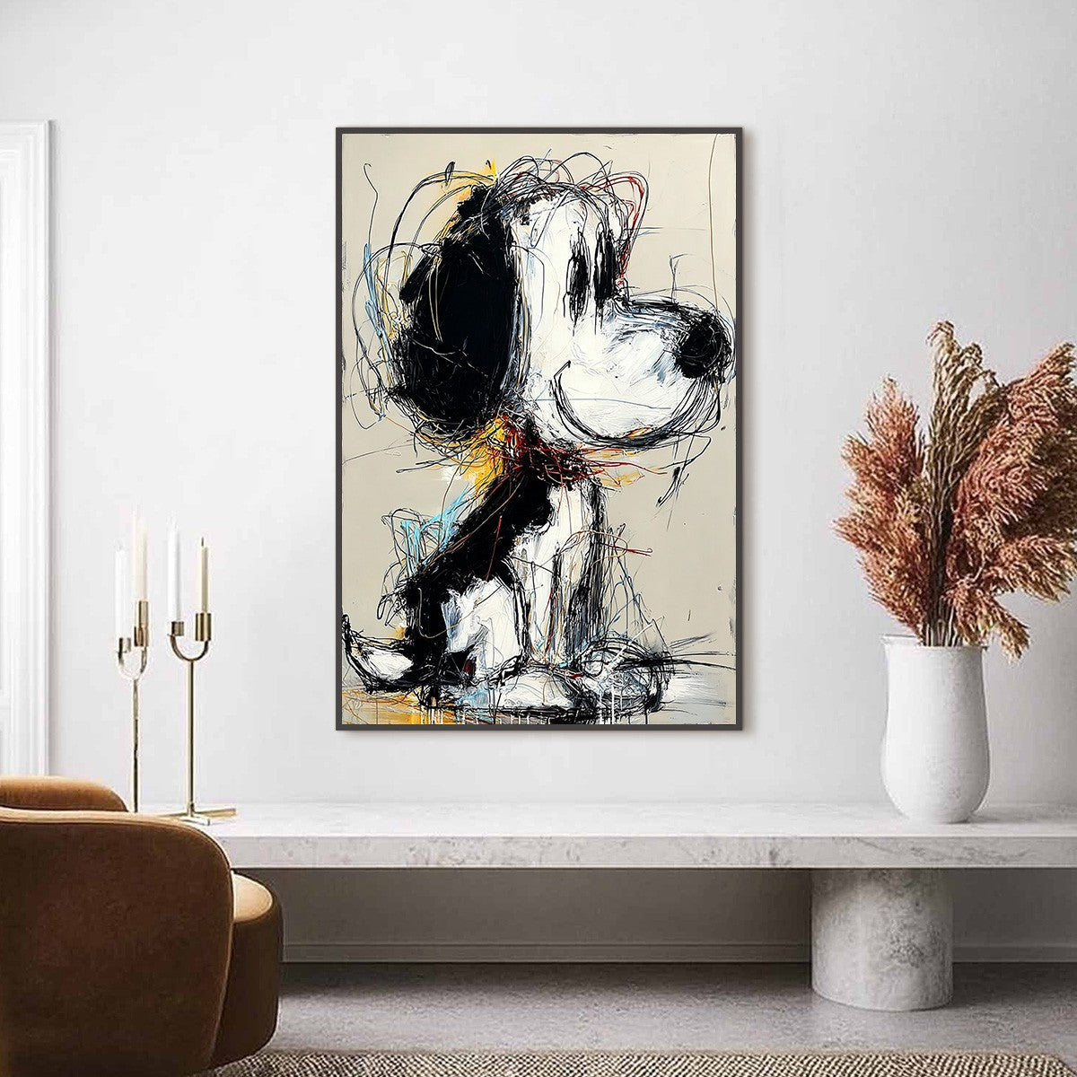 NOSTALGIC SCRIBBLE: Expressive Pop Art Dog Painting for Modern Decor