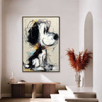 NOSTALGIC SCRIBBLE: Expressive Pop Art Dog Painting for Modern Decor