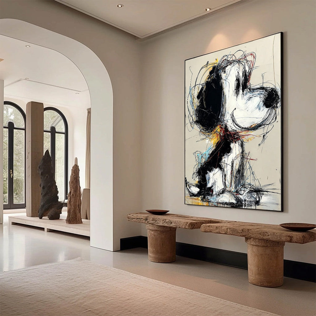 NOSTALGIC SCRIBBLE: Expressive Pop Art Dog Painting for Modern Decor