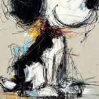 NOSTALGIC SCRIBBLE: Expressive Pop Art Dog Painting for Modern Decor
