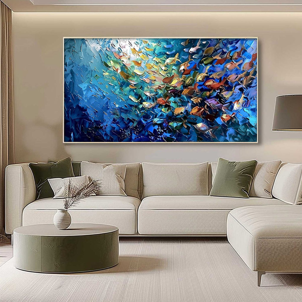 OCEANIC CONVERGENCE: Textured Impasto Painting of a Vibrant School of Fish