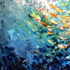 OCEANIC RUSH: Textured Palette Knife Painting of a School of Fish