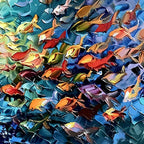 OCEANIC RUSH: Textured Palette Knife Painting of a School of Fish