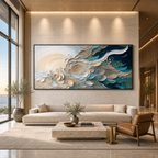 OCEANIC BLOOM: Blue Beige Gold Marine Textured Canvas
