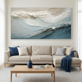 OCEANIC SYMPHONY: Textured Blue White Beige Abstract Wave Canvas