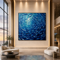 OCEANIC WHIRL: Swirling Fish School Canvas