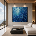 OCEANIC WHIRL: Swirling Fish School Canvas