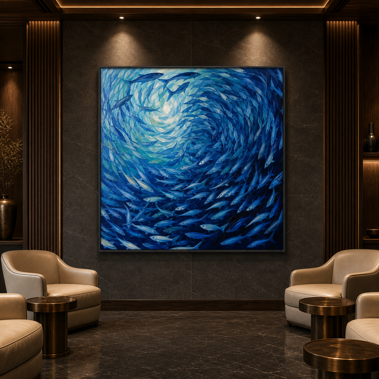 OCEANIC WHIRL: Swirling Fish School Canvas