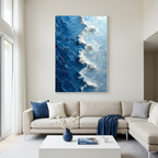 OCEANIC WHISPERS: Impasto Blue White Wave Depth Textured Canvas