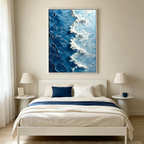 OCEANIC WHISPERS: Impasto Blue White Wave Depth Textured Canvas