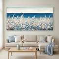 OCEAN BREEZE: Impasto Blue White Coastal Grass Seascape Horizontal Canvas
