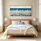 OCEAN BREEZE: Impasto Blue White Coastal Grass Seascape Horizontal Canvas
