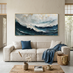 OCEAN DREAM: Wabi Sabi Blue White Gold Textured Waves Canvas